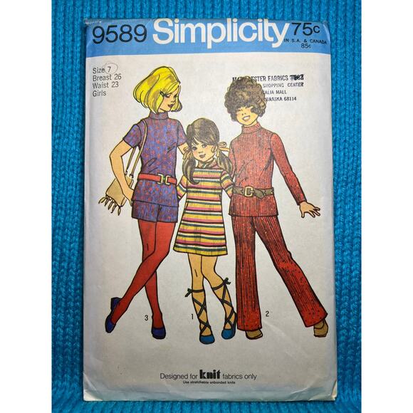 Simplicity 9589 Sewing pattern Girls A line dress pants shorts top 1960s size 7 - Picture 1 of 6